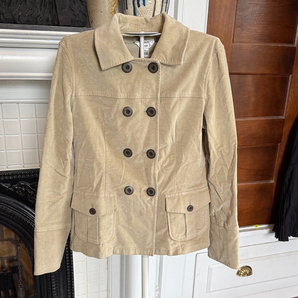 Talbots Khaki Double-Breasted Stretch velveteen Jacket- worn a‎ few times